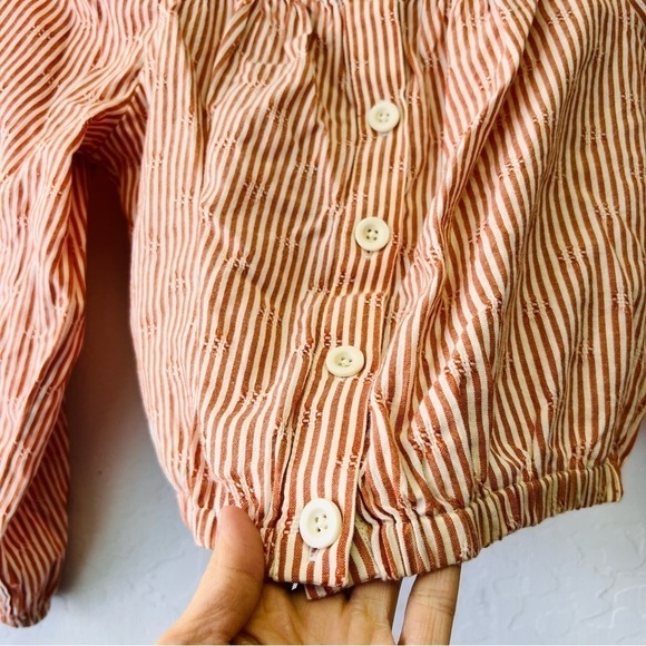 Madewell Puff-Sleeve Button-Front Crop Top in Embroidered Stripe XXS - Picture 12 of 13